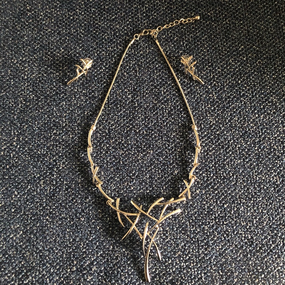 Necklace + Earrings, Set, Silver Metal, Modern Fashion